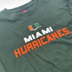 Miami Hurricanes Long Sleeve Embroidered T Shirt‎ Junior XL Green Crew Neck TSI